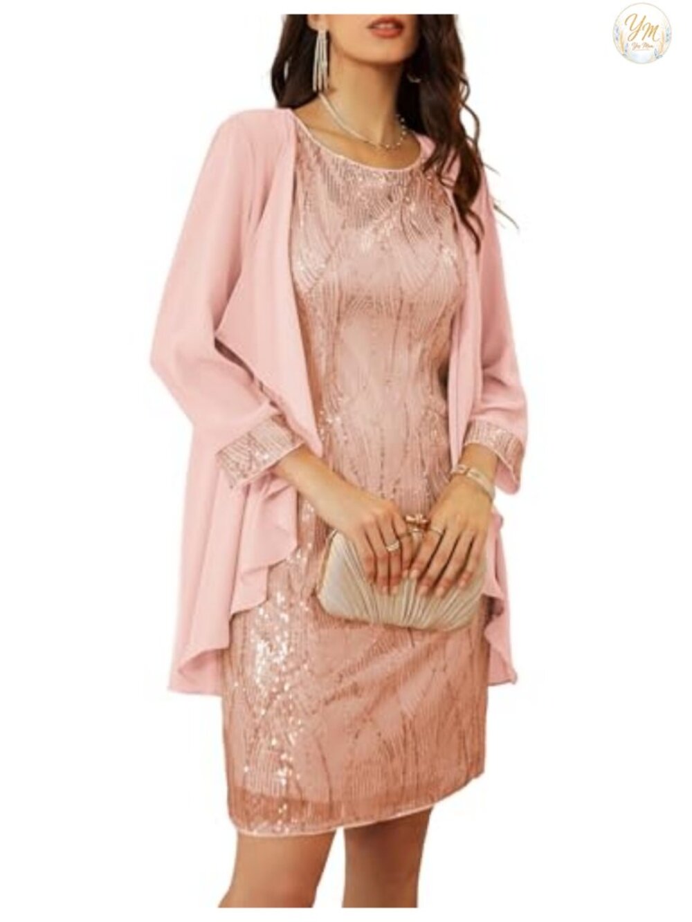 Sequin Bodycon Midi Dress with Jacket Crew Neck Formal Wedding Guest